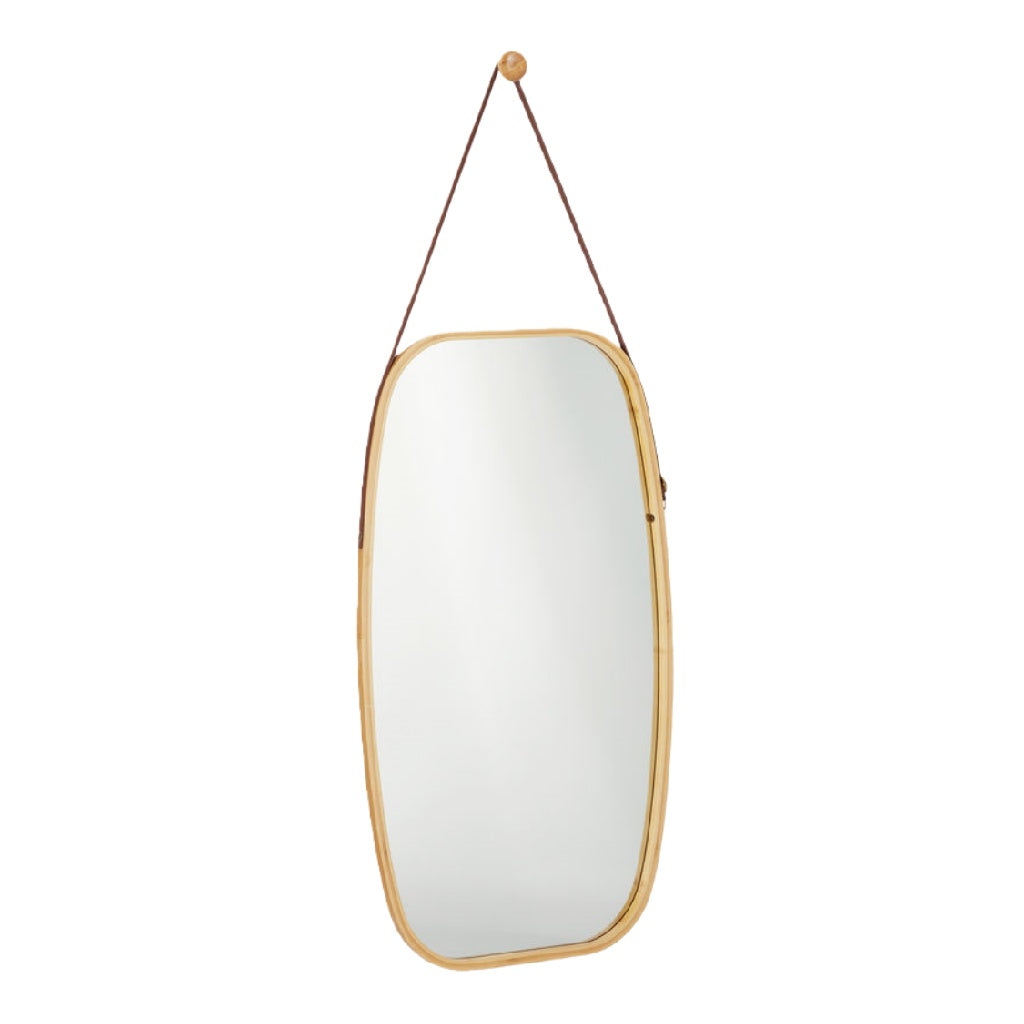 Espejo de pared colgante con marco de madera natural